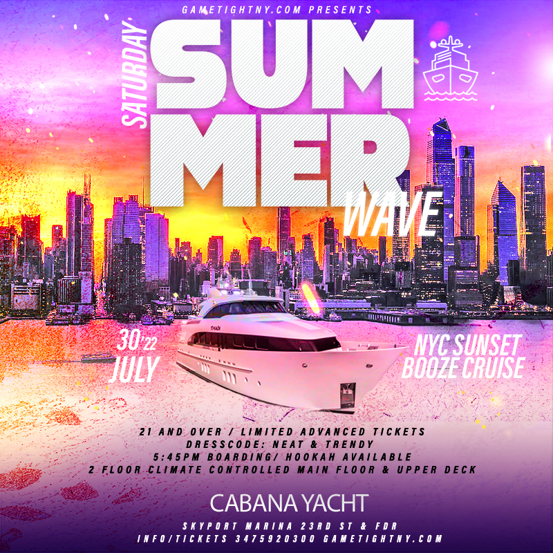 NYC Sunset Summer Wave Cabana Yacht Booze Cruise Party 2022, New York, United States