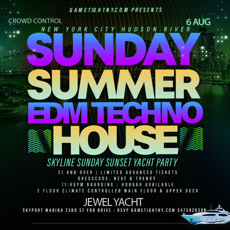 NYC Sunday Crowd Control Sunset Edm Techno House Jewel Yacht Party Cruise, New York, United States