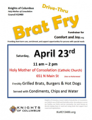 Brat Fry hosted by Knights of Columbus for Comfort and Joy