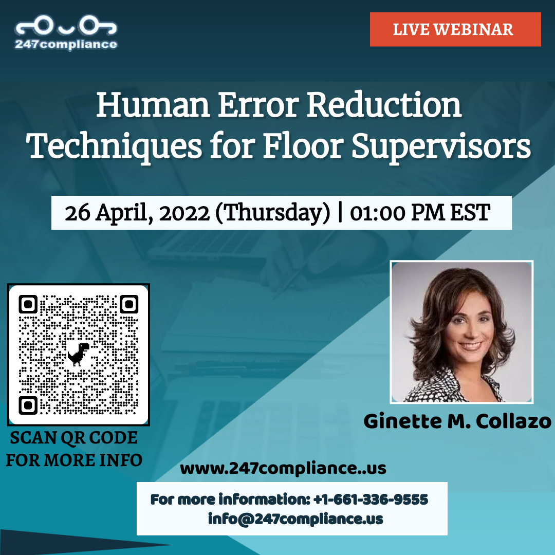 Human Error Reduction Techniques for Floor Supervisors, Online Event