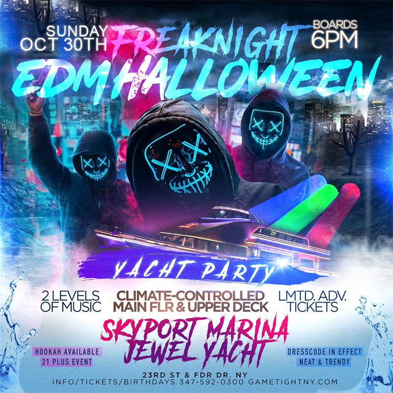 NYC Freaknight EDM Techno House Halloween Sunday Sunset Jewel Yacht Party, New York, United States
