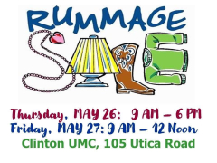Clinton United Methodist Church Rummage Sale May 26 and May 27