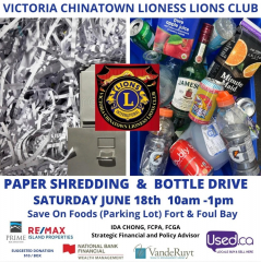 Victoria Chinatown Lioness Lions Club Paper Shredding & Bottle Drive Fundraiser