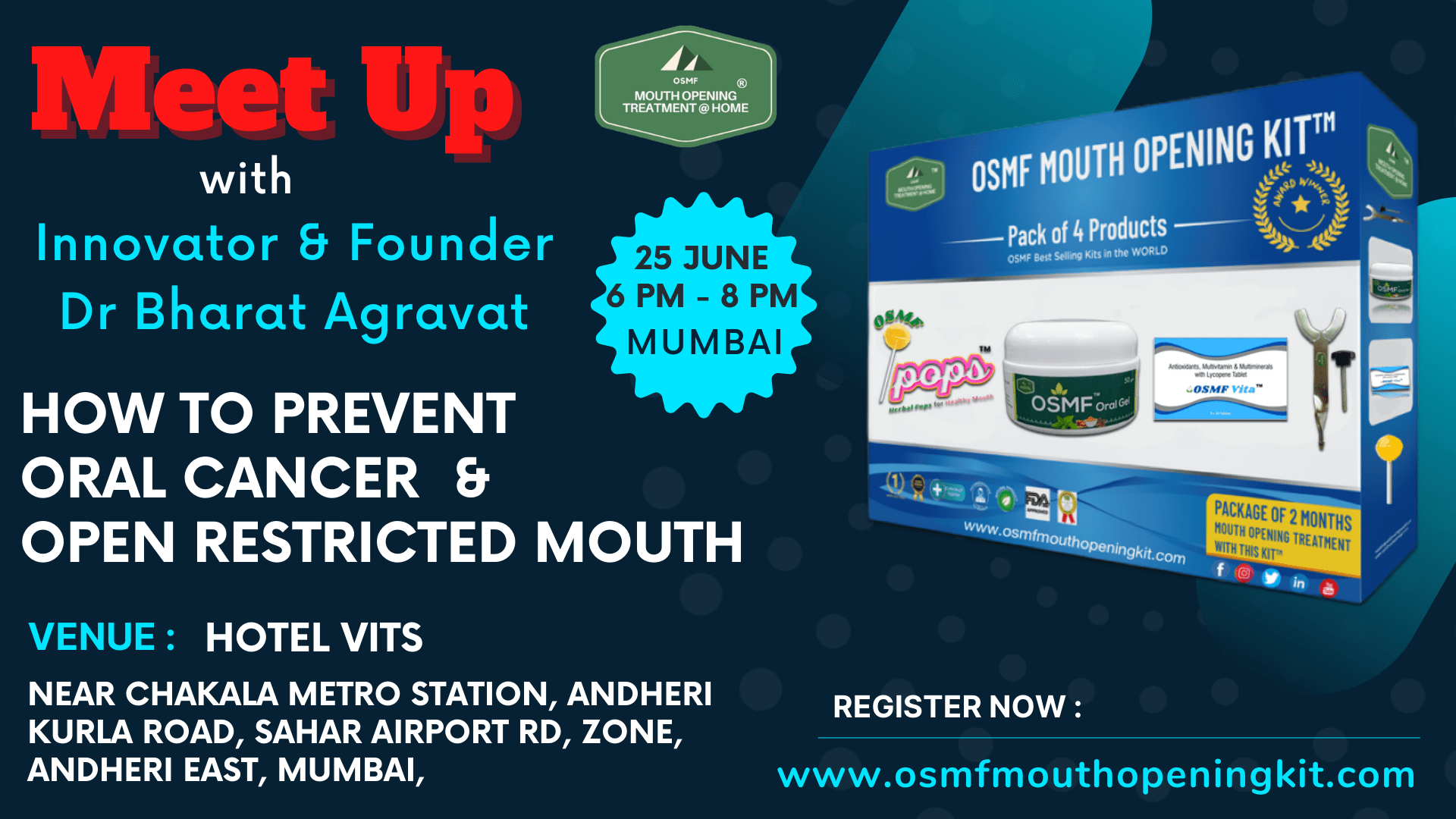 Meet Innovator & Founder Dr Bharat Agravat of the OSMF Mouth Opening treatment DIY Kit How to prevent Oral Cancer @ home at Mumbai, Mumbai, Maharashtra, India