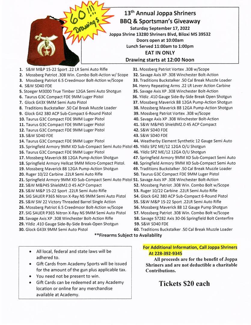 13th Annual Joppa Shriners BBQ and Sportman"s Giveaway, Biloxi, Mississippi, United States
