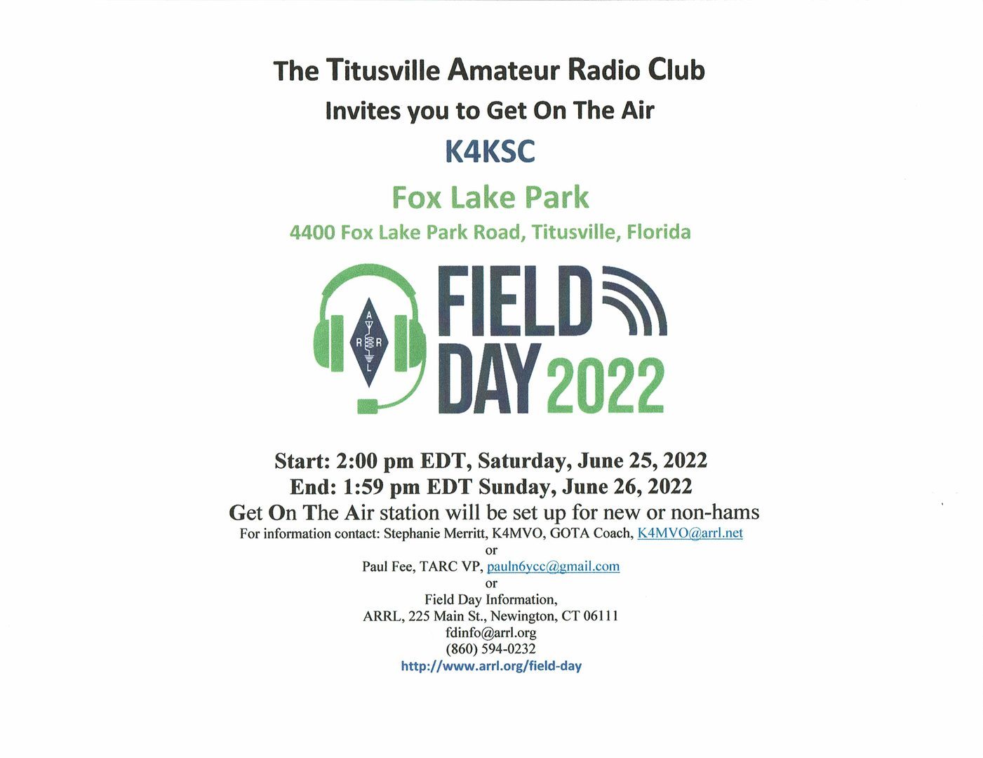 ARRL Field Day with Titusville Amateur Radio Club K4KSC, Titusville, Florida, United States