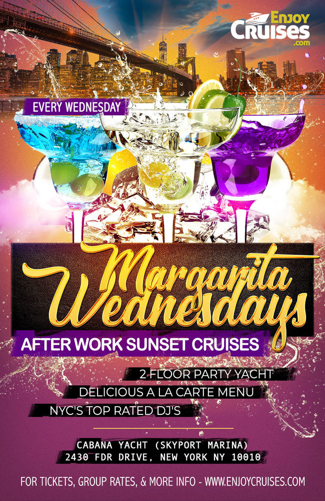 Margarita Wednesdays After Work Sunset Cruises NYC aboard the Cabana Yacht - Summer Wednesdays 2022, New York, United States