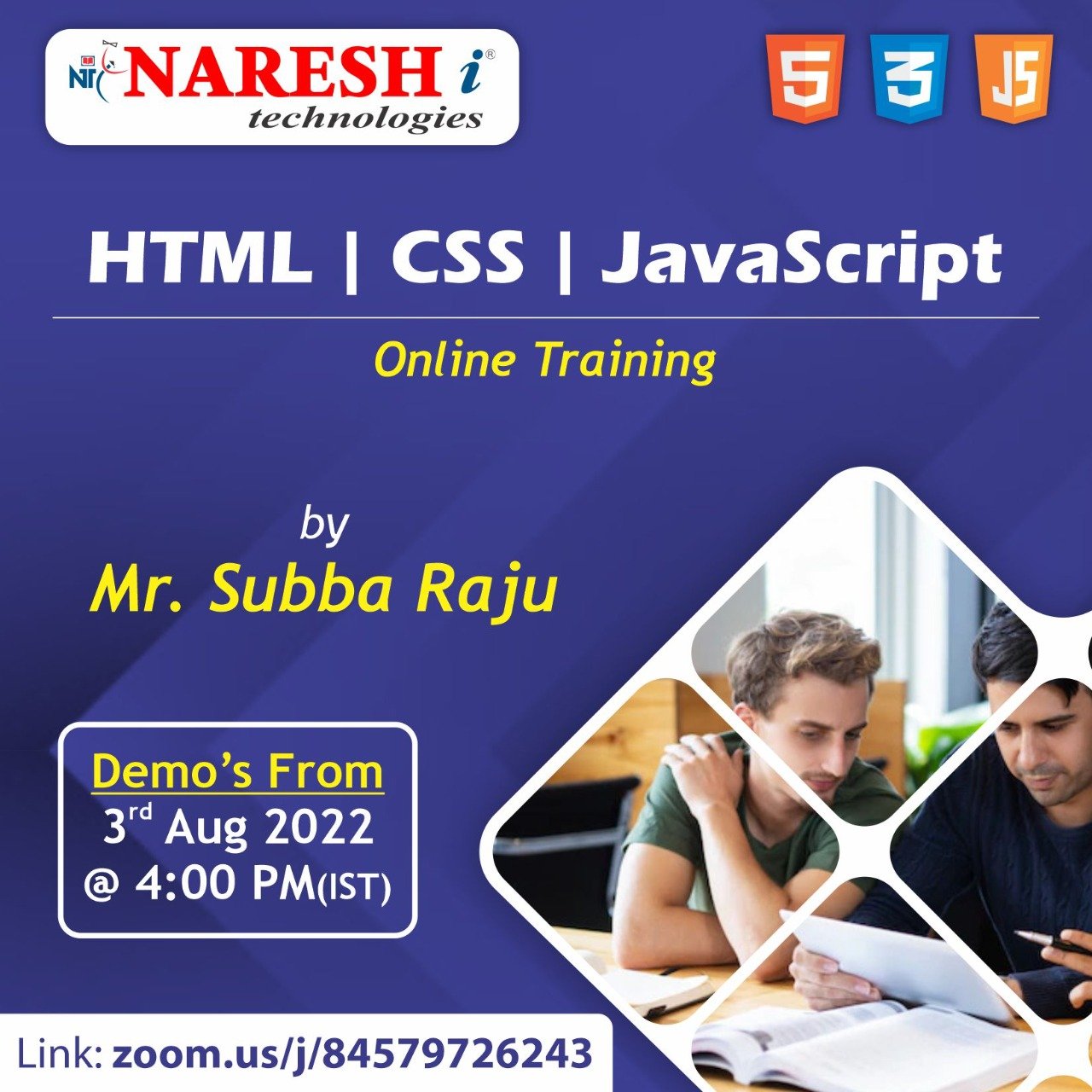 Attend Free Online Demo On HTML | CSS | JavaScript by Mr.Subba Raju, Online Event