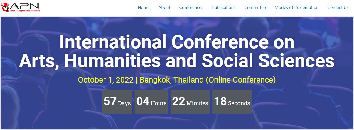 2022–International Conference on Arts, Humanities and Social Sciences, 1, October, Bangkok, Online Event