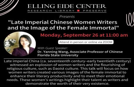 Late Imperial Chinese Women Writers and the Image of the Female Immortal, Sarasota, Florida, United States