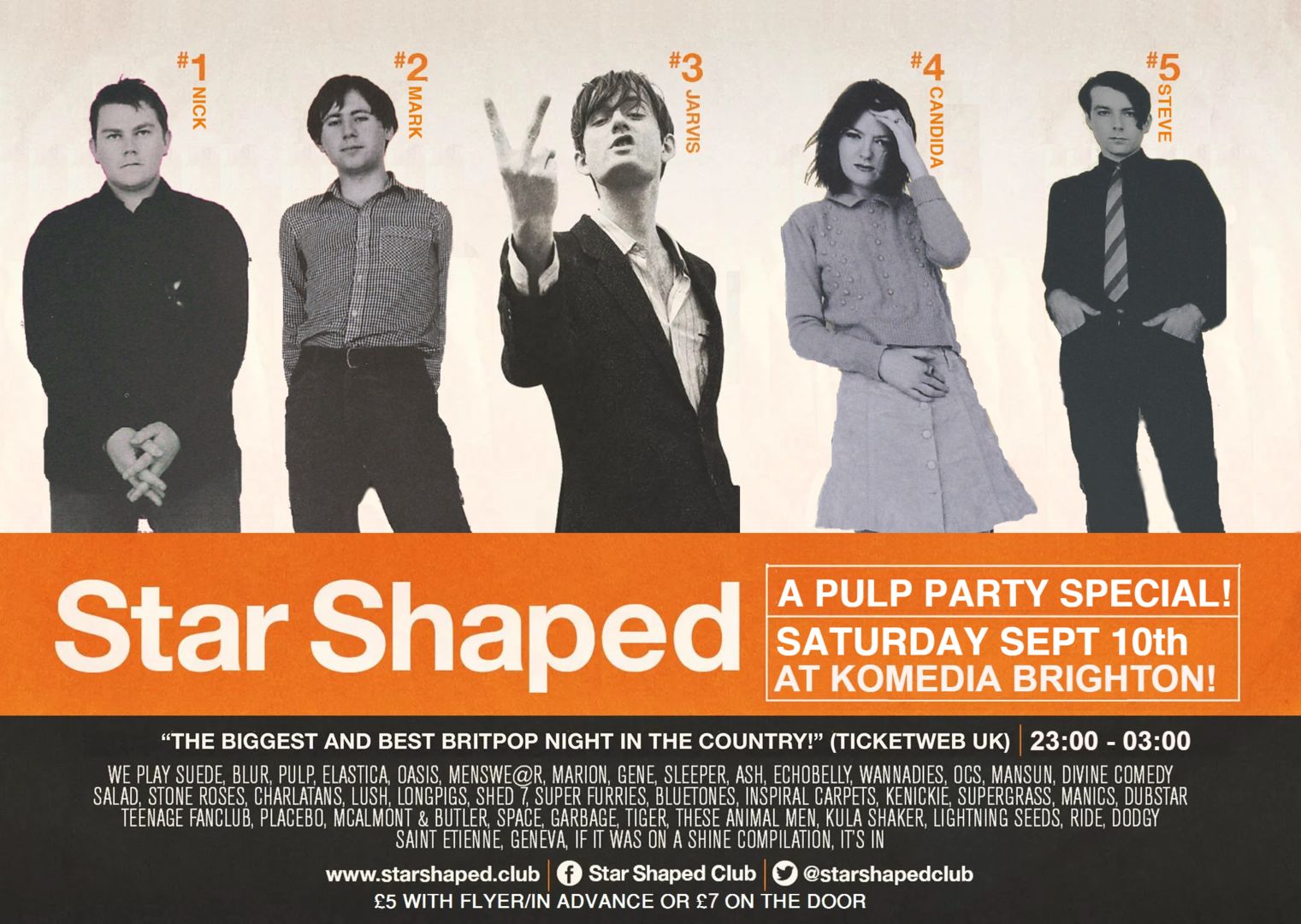 STAR SHAPED CLUB - A PULP SPECIAL! - BRITPOP and 90's INDIE - KOMEDIA BRIGHTON - SEPT 10th 2022, Brighton, England, United Kingdom