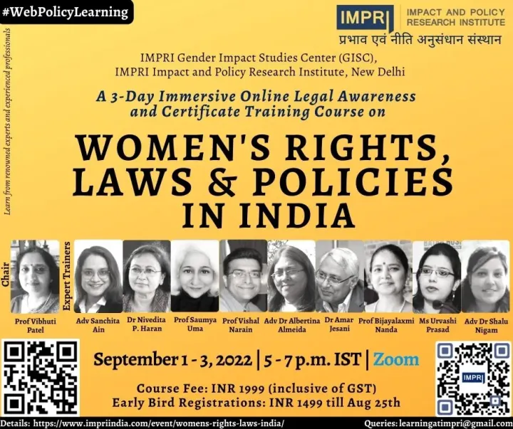 A 3-Day Immersive Online Legal Awareness and Certificate Training Programme on Women’s Rights, Laws and Policies in India, Online Event