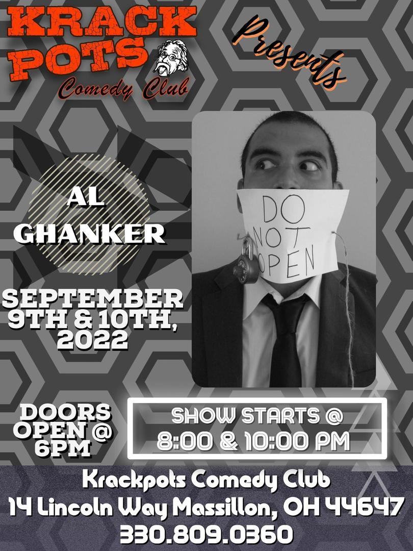 Comedian Al Ghanekar at Krackpots Comedy Club, Massillon, Ohio, United States