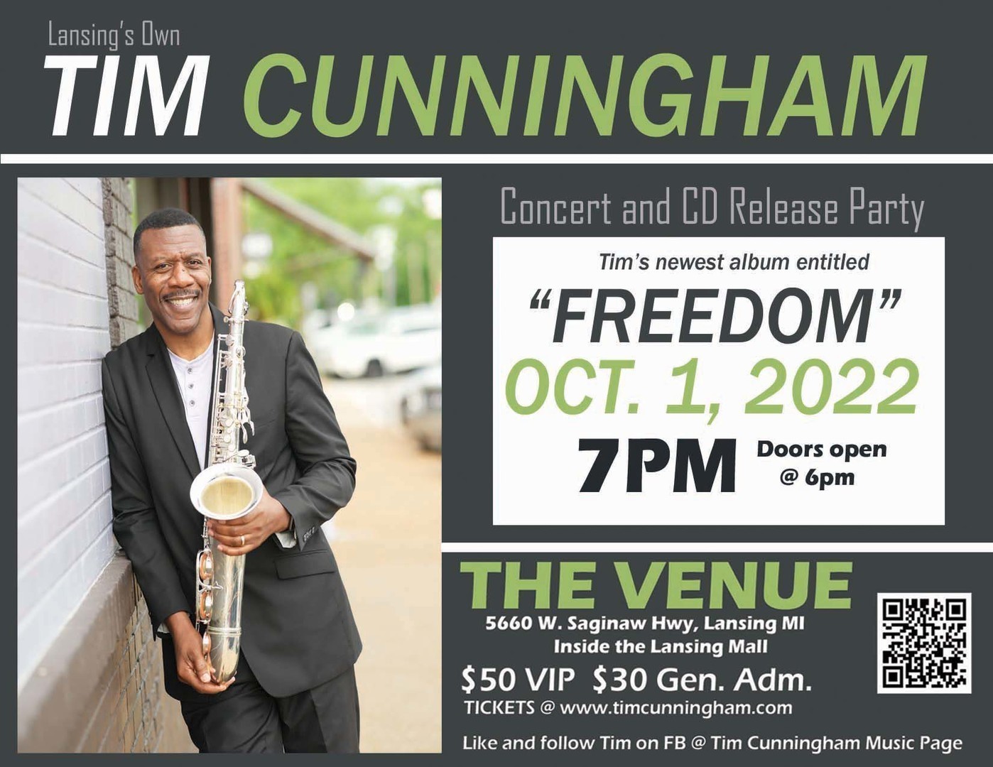 Former Atlantic Records RandB Saxophonist Tim Cunningham Live at The Venue October 1, 2022, Lansing, Michigan, United States