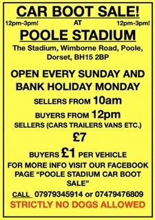 CAR BOOT SALE! BANK HOLIDAY SPECIAL! @ POOLE STADIUM! (OPEN SUNDAY and MONDAY), Poole, England, United Kingdom