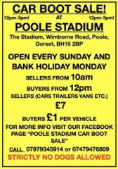 CAR BOOT SALE! BANK HOLIDAY SPECIAL! @ POOLE STADIUM! (OPEN SUNDAY and MONDAY)
