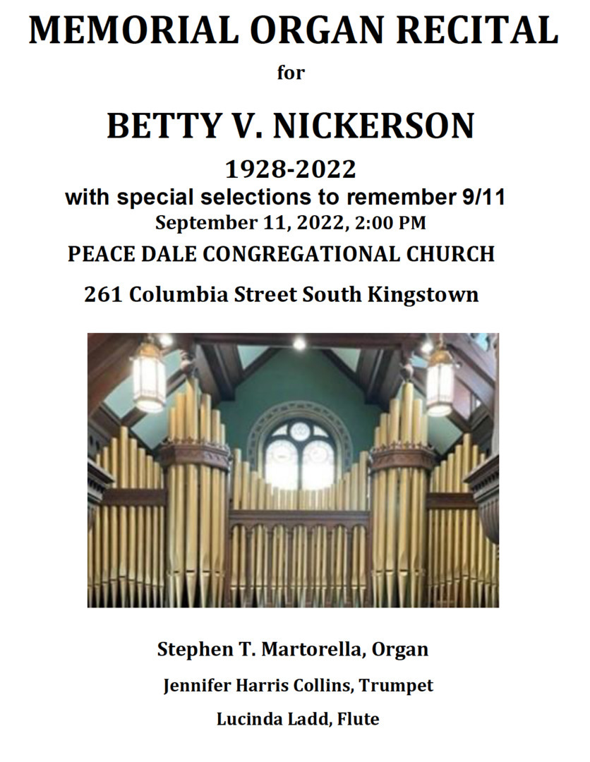 Betty V. Nickerson Memorial Organ Recital, South Kingstown, Rhode Island, United States