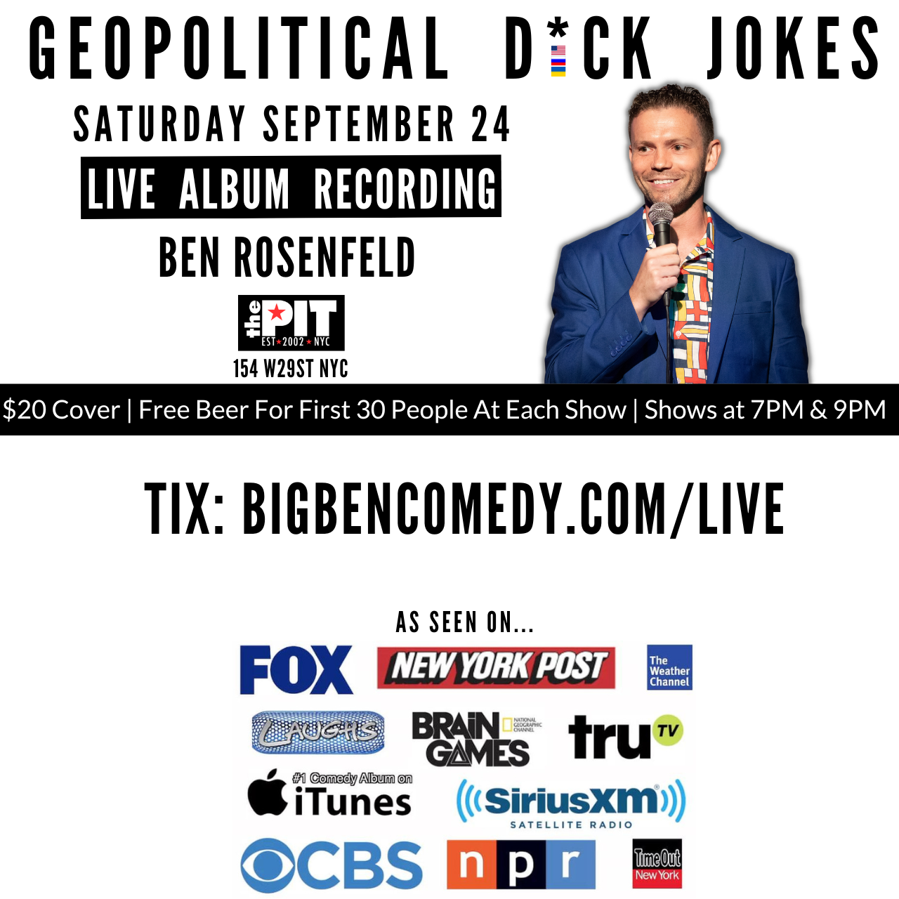 Be Part of A Live Comedy Special Filming: Geopolitical D*ck Jokes, New York, United States