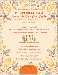ARTS AND CRAFTS FAIR Presented by: Women's Civic League of North East- OCT. 8 @ NE VFW Post 6027
