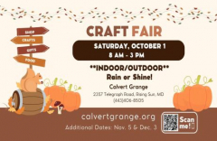 RAIN OR SHINE: Craft Fair at Calvert Grange, Rising Sun, Maryland on Saturday, October 1