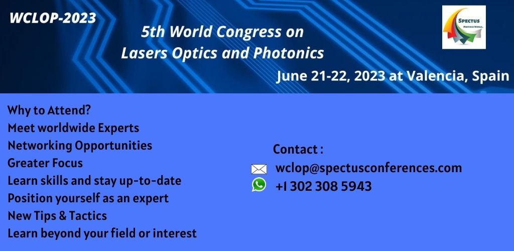 5th World Congress on Lasers, Optics and Photonics, Valencia, Spain, Spain