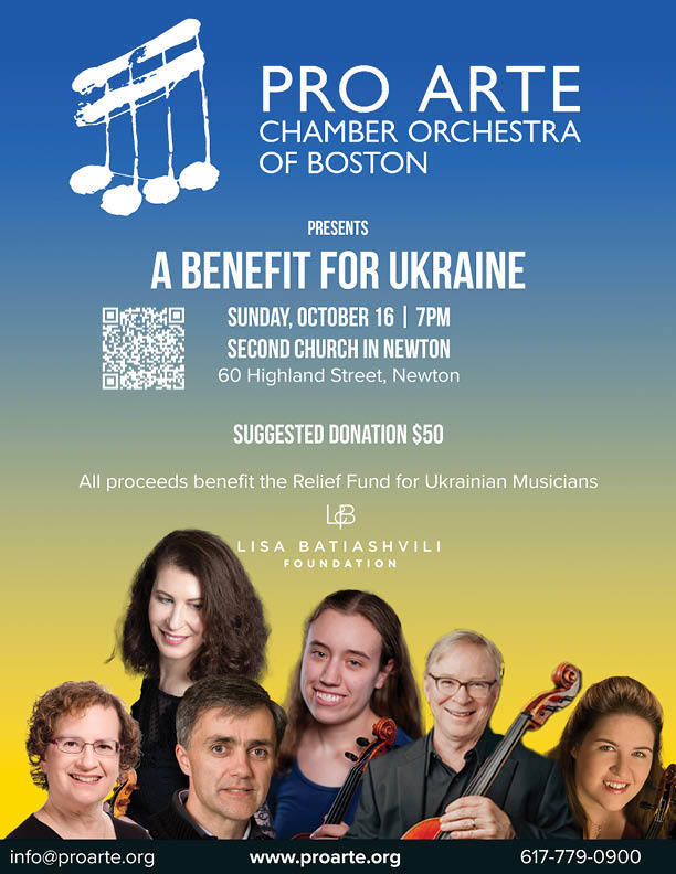 Pro Arte Chamber Orchestra Presents A Benefit for Ukraine, Newton, Massachusetts, United States