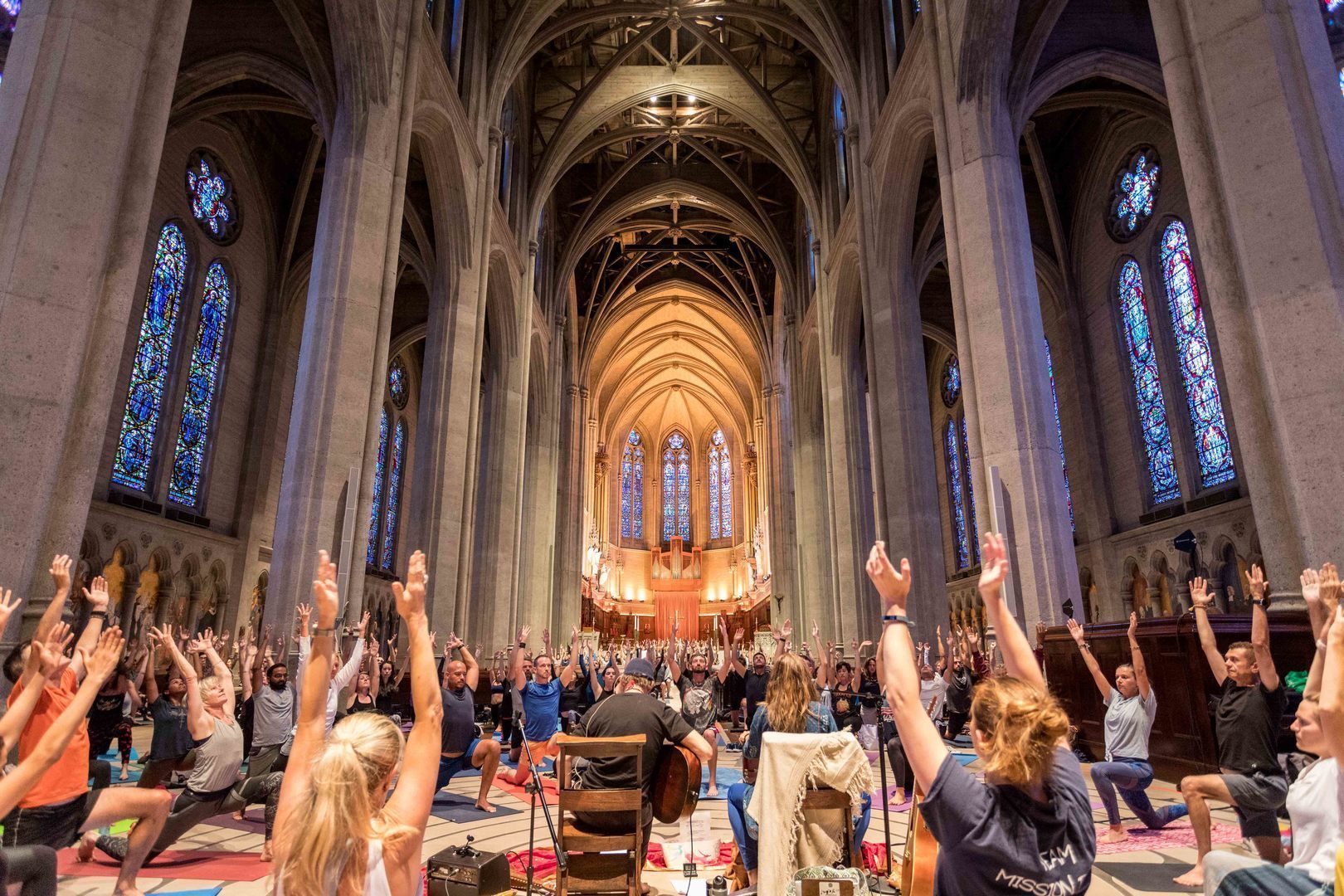 Yoga on the Labyrinth at Grace Cathedral, San Francisco, California, United States