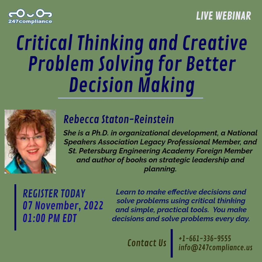 Critical Thinking and Creative Problem Solving for Better Decision Making, Online Event
