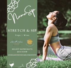 Stretch and Sip Yoga wine tasting event at Averill House Vineyard · Brookline, NH