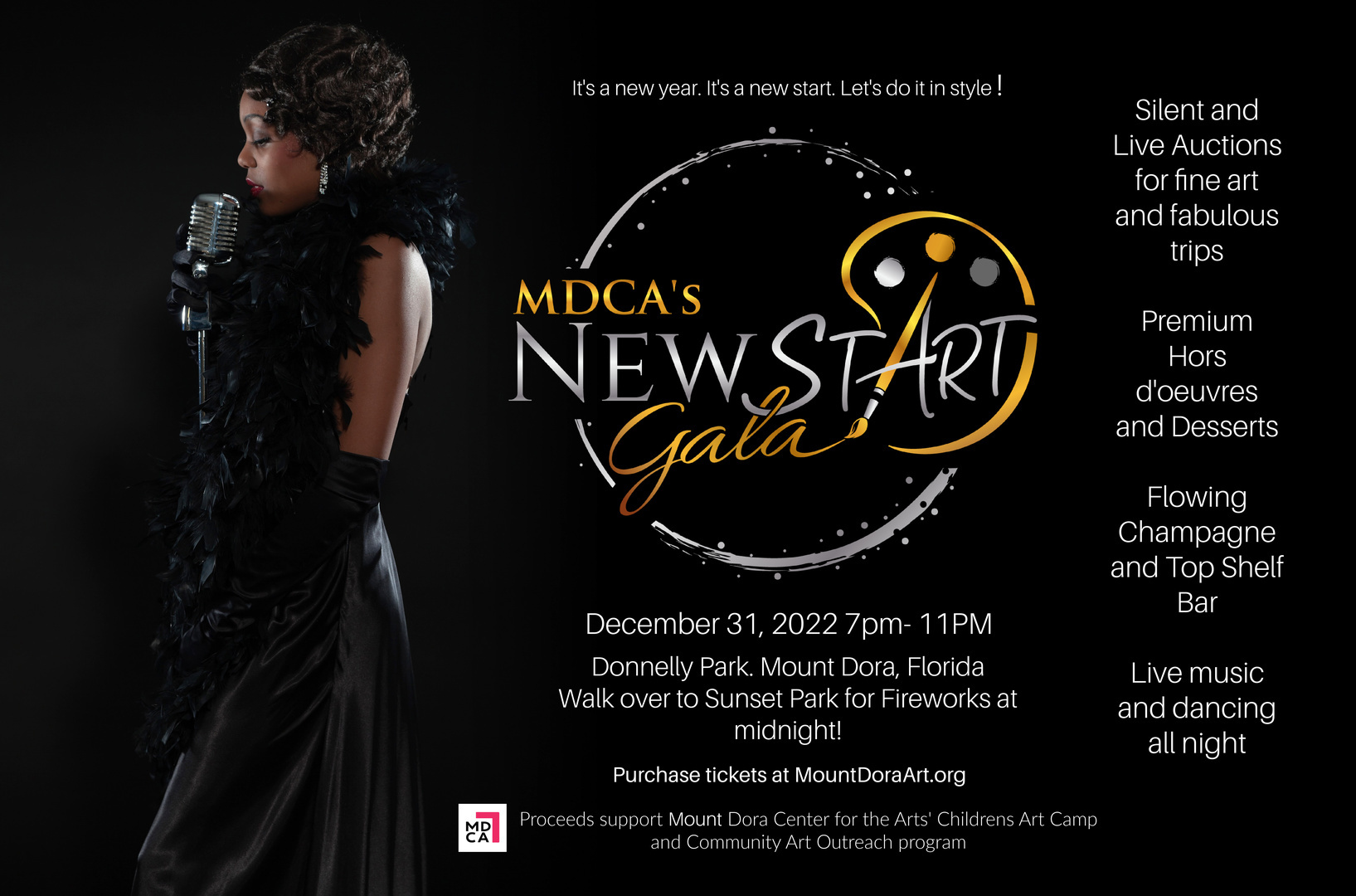MDCA's New Start Gala on New Years Eve Sat Dec 31 with fireworks at Midnight in Mount Dora, FL, Mount Dora, Florida, United States