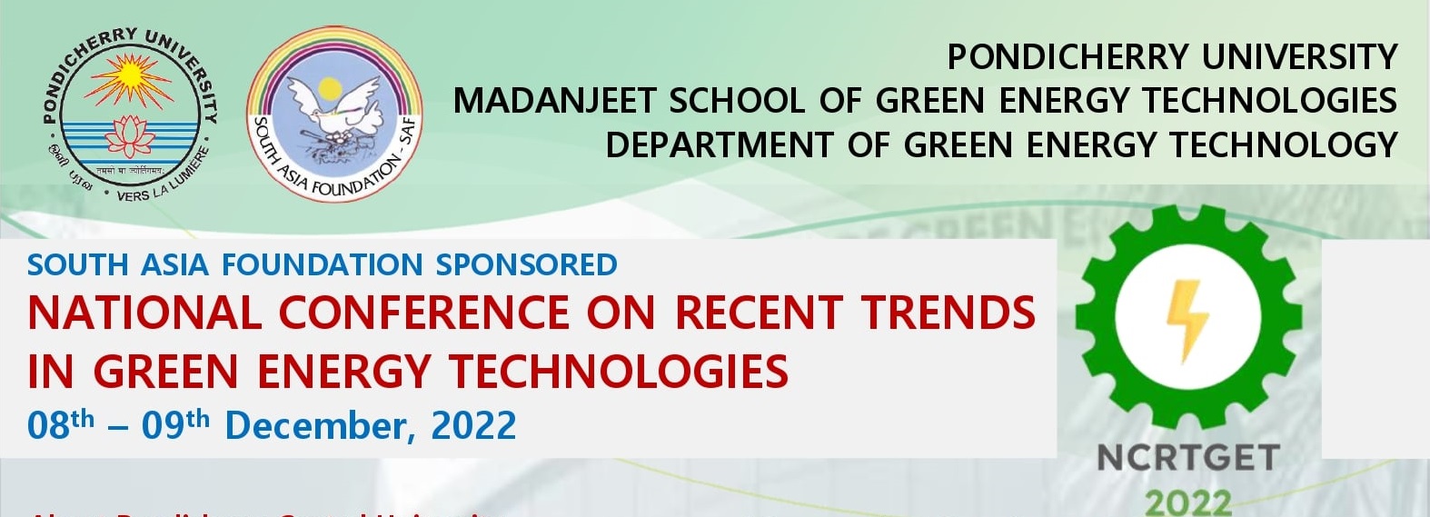 National Conference on Recent Trends in Green Energy Technologies - 2022, Pondicherry, Puducherry, India