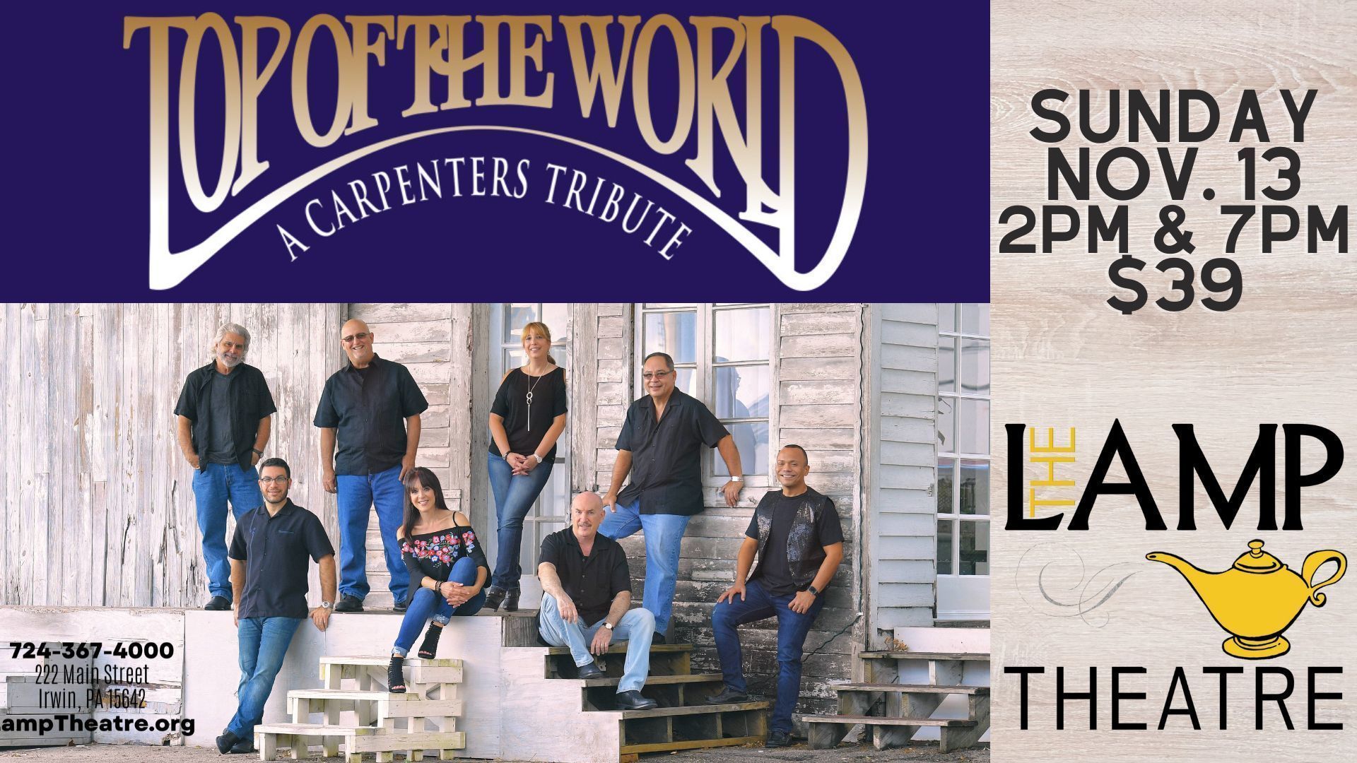 Top of the World: A Carpenters Tribute On Sun, 13 Nov 2022, Irwin, Pennsylvania, United States