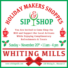 Sip and Shop at The Holiday Makers Shoppes at Whiting Mills, Winsted, CT