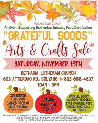 "Grateful Goods" Arts and Crafts Sale and Fundraiser, November 19 at Bethania Lutheran Church