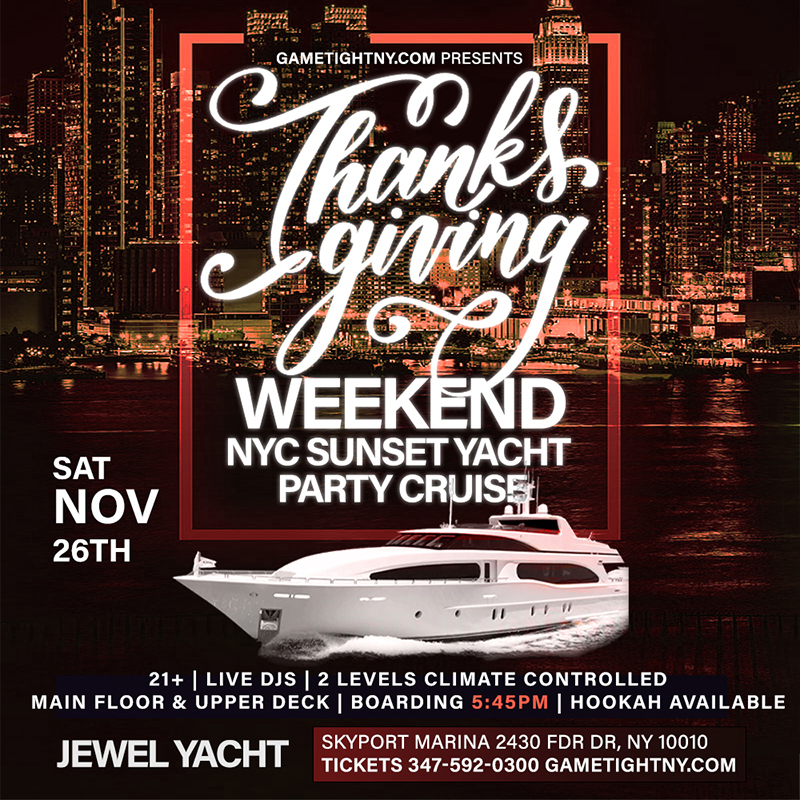 NYC Friendsgiving Weekend Sunset Yacht Party Cruise at the Jewel Yacht 2022, New York, United States