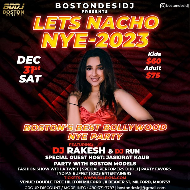 New Year Eve 2023 BOLLYWOOD GLITZ & GLAMOUR PARTY-DJ RAKESH, Milford, MA 01757,Massachusetts,United States