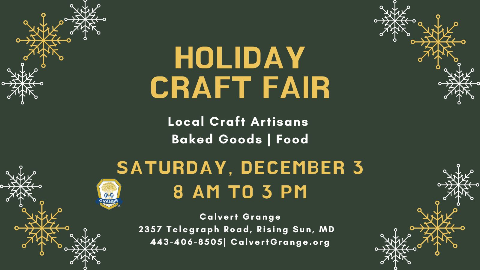 Find unique gifts with local craft artisans! Calvert Grange, Rising Sun, MD, December 3, 8 AM - 3 PM, Rising Sun, Maryland, United States
