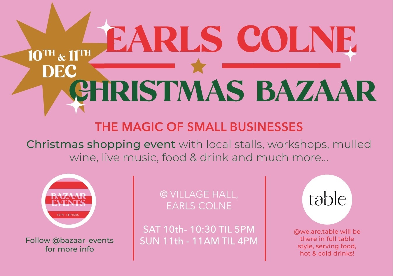 Bazaar Events 10th and 11th December Earls Colne Village Hall York Road CO6 2RN, Earls Colne, England, United Kingdom