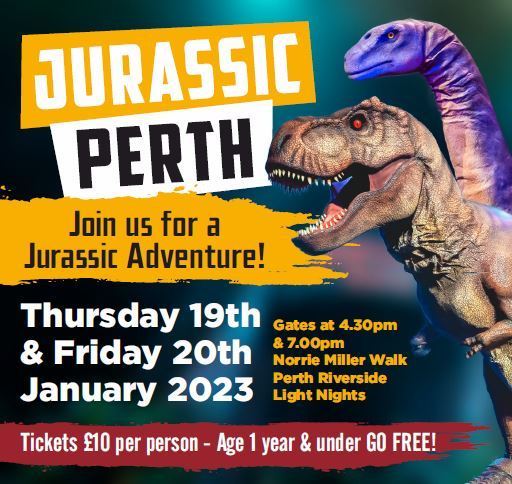 Jurassic Perth - Thurs 19th and Fri 20th January 2023 - Dinosaurs at Norie-Miller Walk Perth Scotland, Perth, Perth and Kinross,Scotland,United Kingdom