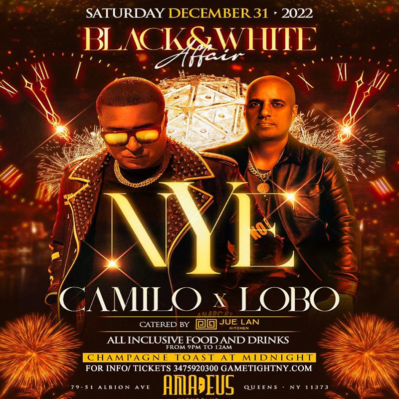 Amadeus Nightclub New Year's Eve party 2023 Dj Camilo and Dj Lobo live, Queens, New York, United States