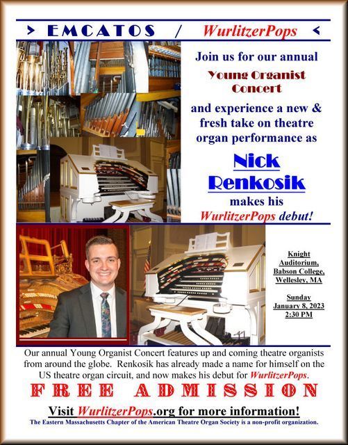 Wurlitzer Pops Annual Young Organist Concert, Wellesley, Massachusetts, United States