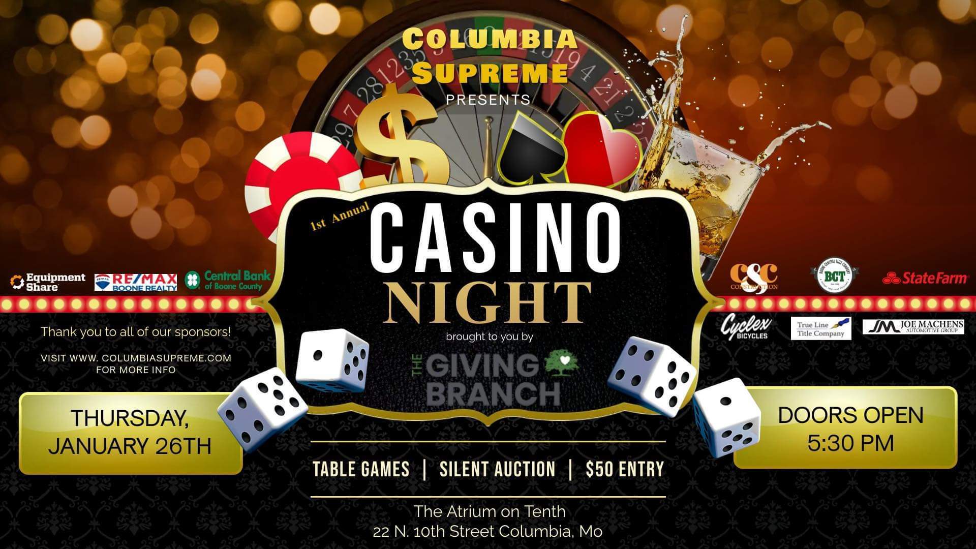 Columbia Supreme's 1st Annual Casino Night brought to you by The Giving Branch, Columbia, Missouri, United States
