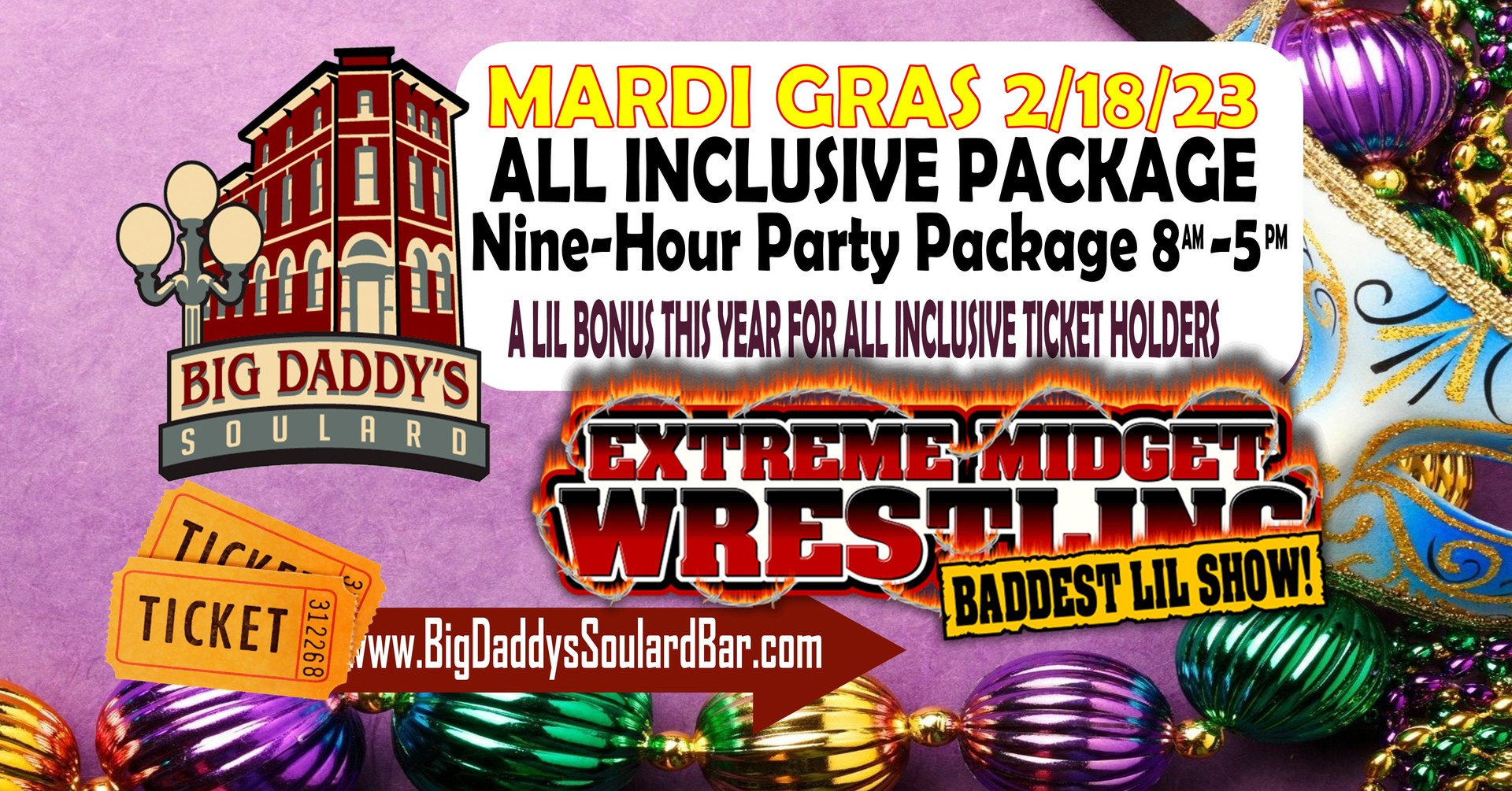 Big Daddy's Soulard Mardi Gras All-Inclusive Tickets feat. EXTREME DWARFANATORS WRESTLING, Saint Louis, Missouri, United States