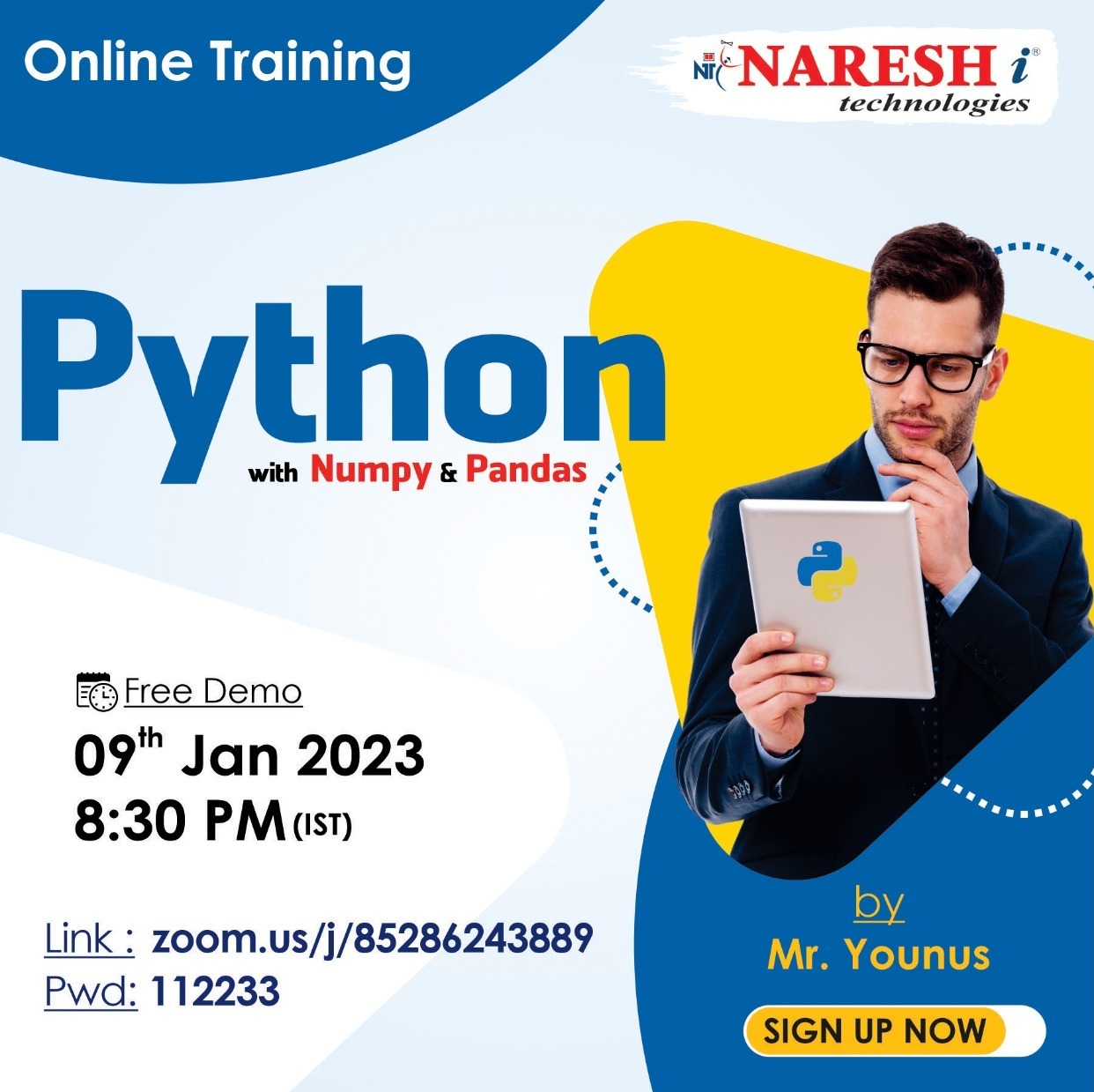 Attend Free Demo On Python 9th January @ 08:30 PM by Mr. Younus, Online Event