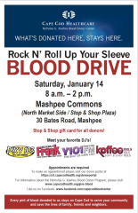 Rock N’ Roll Up Your Sleeve Blood Drive Event at Mashpee Commons on January 14!