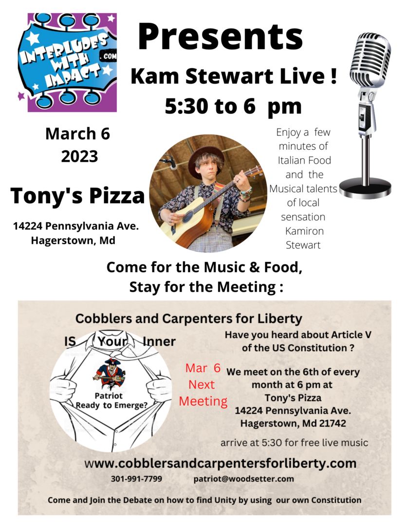 Kam Stewart , Live Music and Learn about Article V of US Constitution, Hagerstown Md, Hagerstown, Maryland, United States
