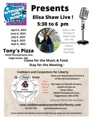 Elisa Shaw, Live Music and Learn about Article V of US Constitution, Hagerstown Md