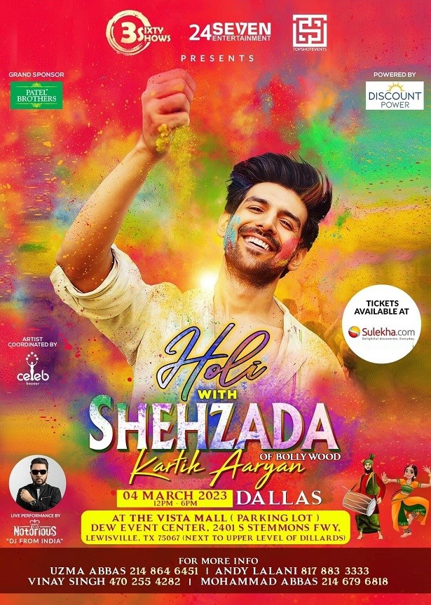Dallas's Biggest Holi Celebrations with Shehzada Kartik Aaryan, Lewisville, TX 75067,Texas,United States