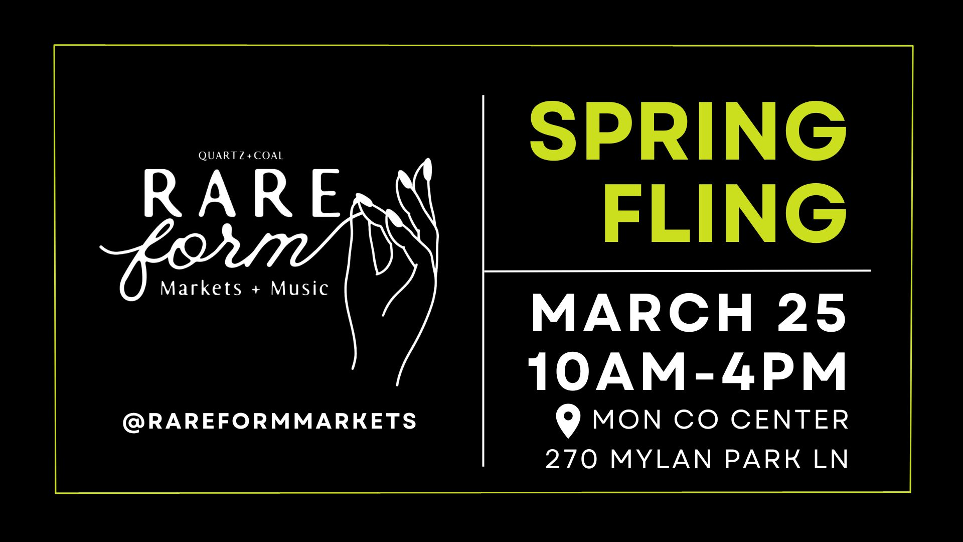 SPRING FLING - Rare Form Markets + Music at Mon Co Center in Morgantown, WV March 25 from 10am-4pm, Morgantown, West Virginia, United States