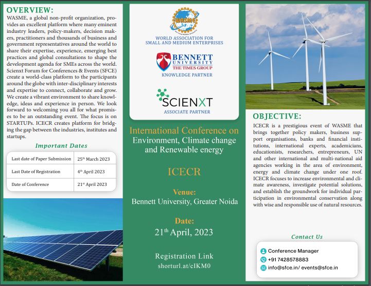 International Conference on Environment, Climate change & Renewable energy (ICECR), Greater Noida, Uttar Pradesh, India